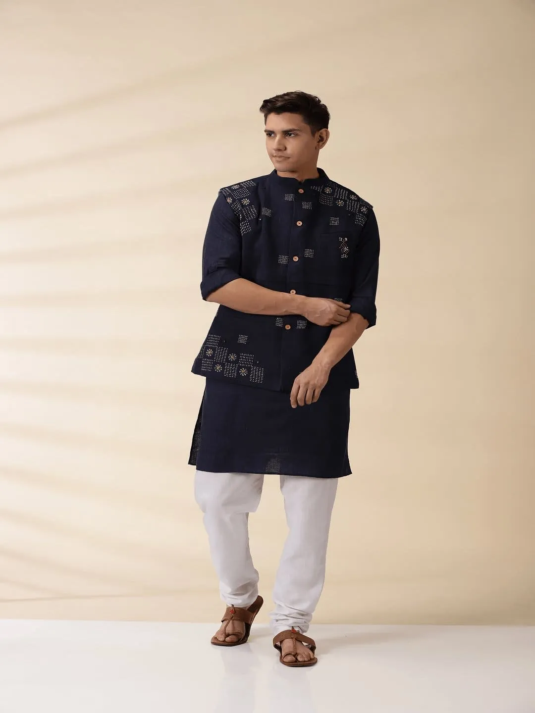 Indigo Khadi Men Nehru Jacket