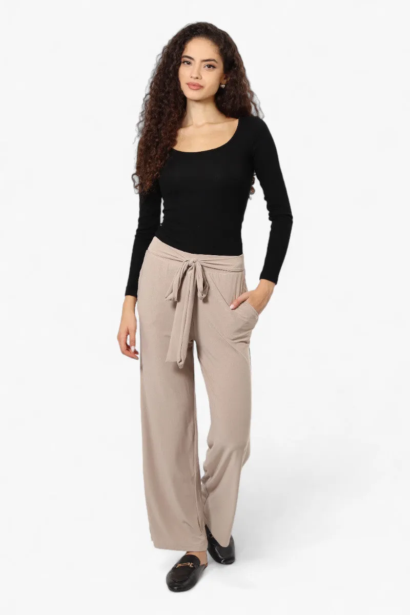 International INC Company Solid Belted Palazzo Pants - Beige