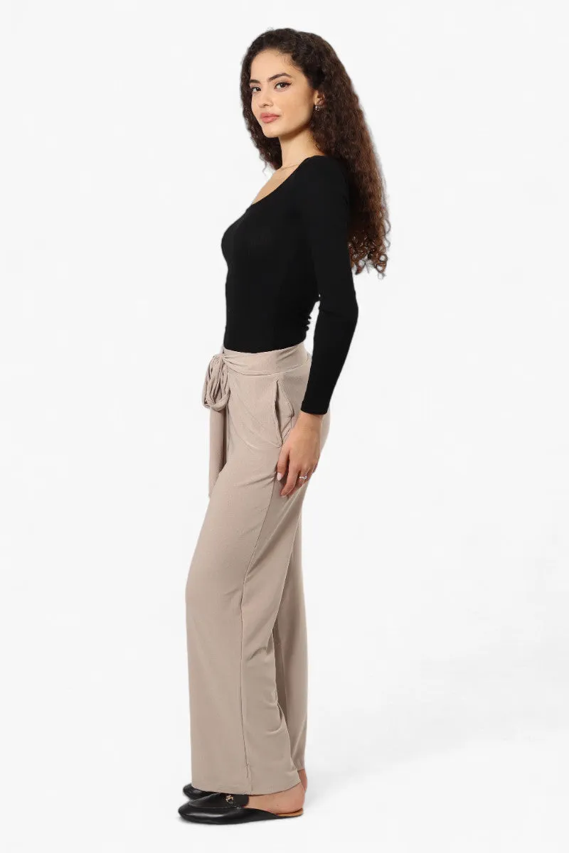 International INC Company Solid Belted Palazzo Pants - Beige