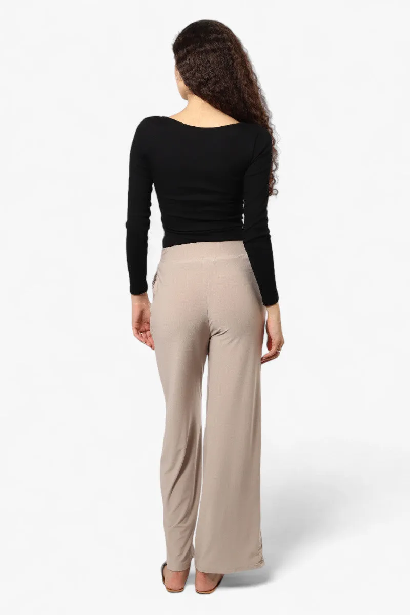 International INC Company Solid Belted Palazzo Pants - Beige