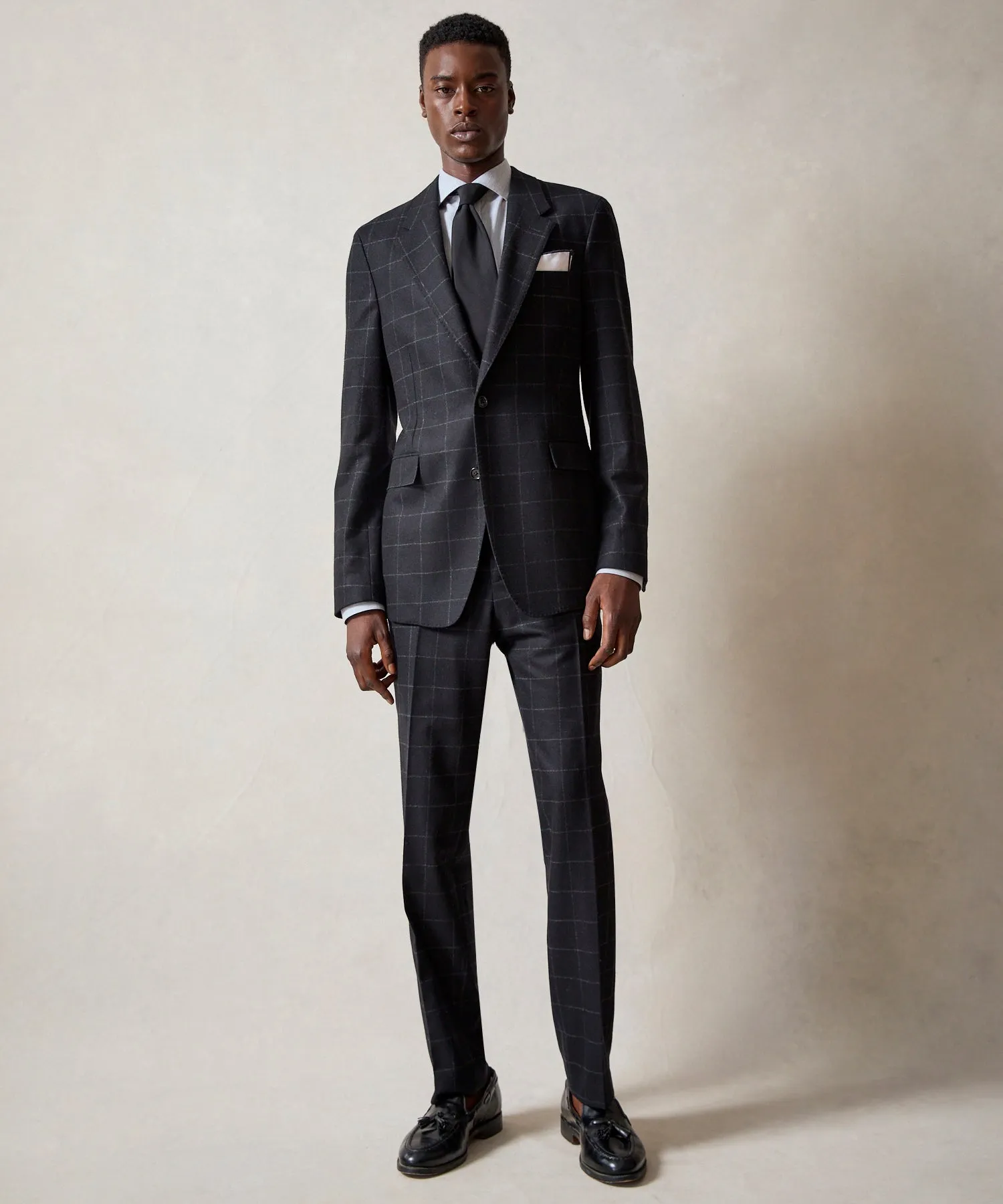 Italian Flannel Sutton Suit in Black Windowpane