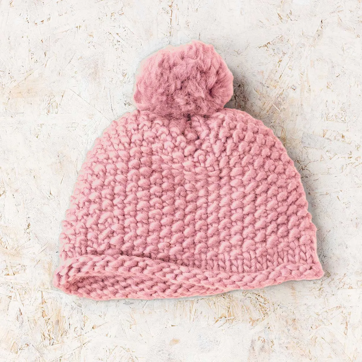 Ivy Hat and Fingerless Gloves Knitting Kit - Baby Pink