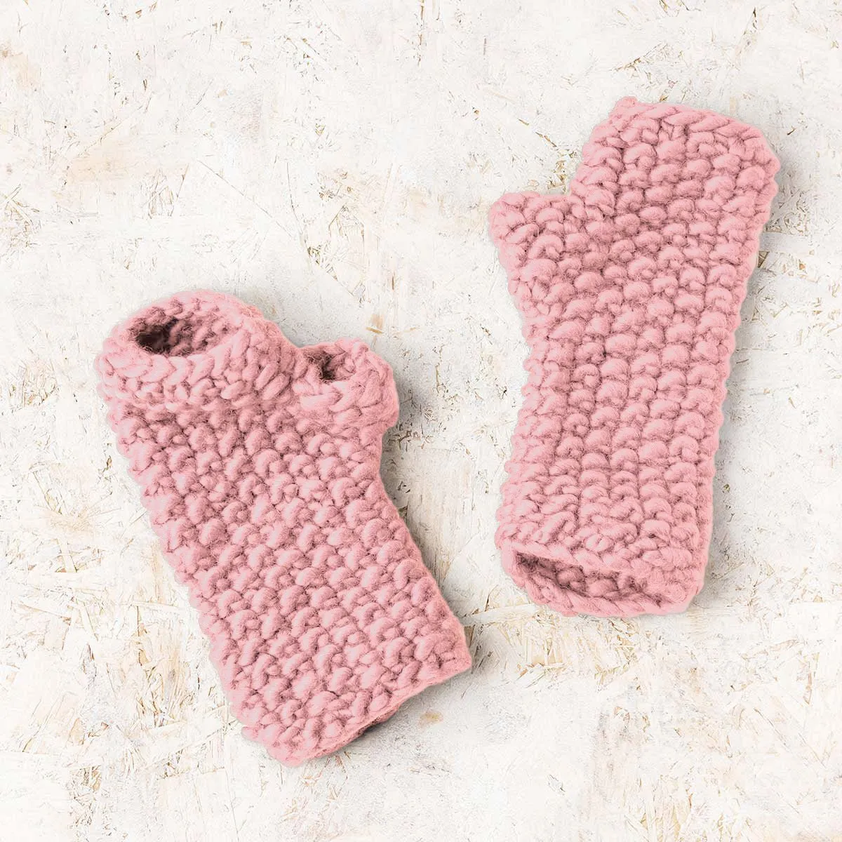 Ivy Hat and Fingerless Gloves Knitting Kit - Baby Pink