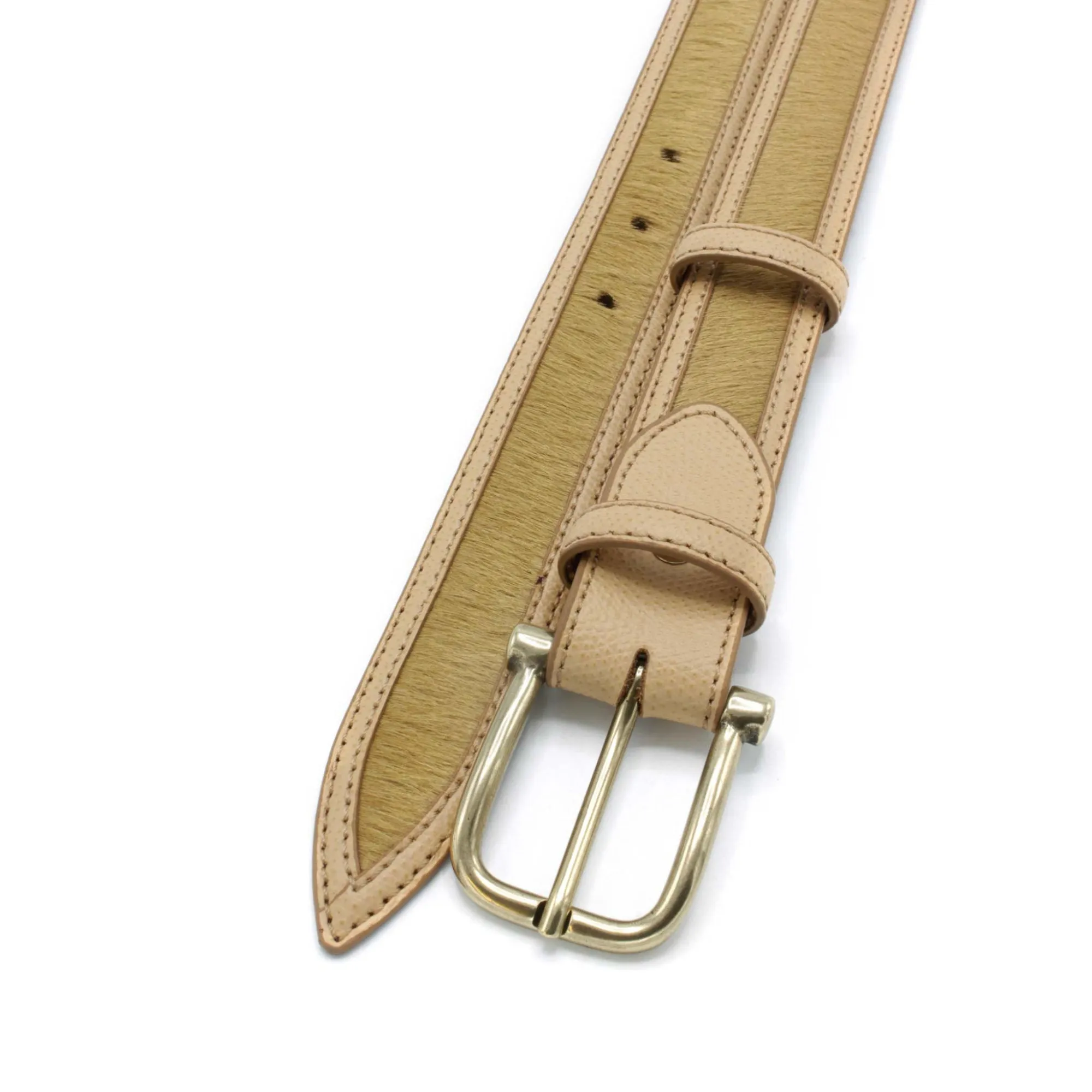 Jett' Narrow Beige Pony/Leather Mix Belt