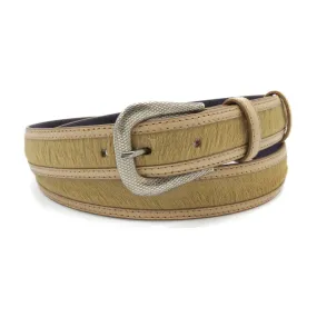 Jett' Narrow Beige Pony/Leather Mix Etched Belt