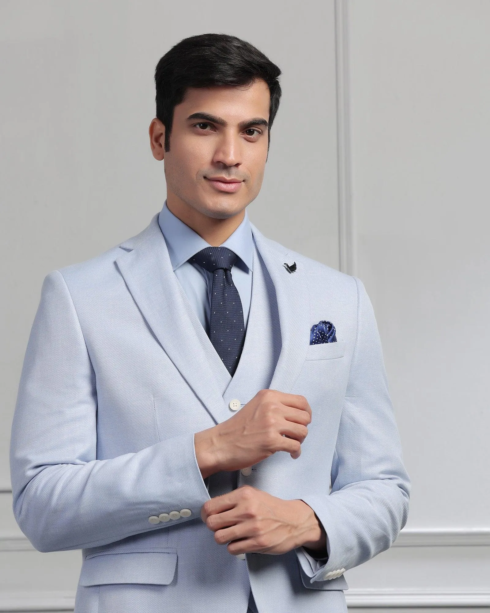 Linen Three Piece Light Blue Textured Formal Suit - Mineral