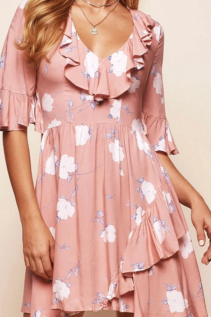 Mary-Kate Babydoll V-neck Dress Rose