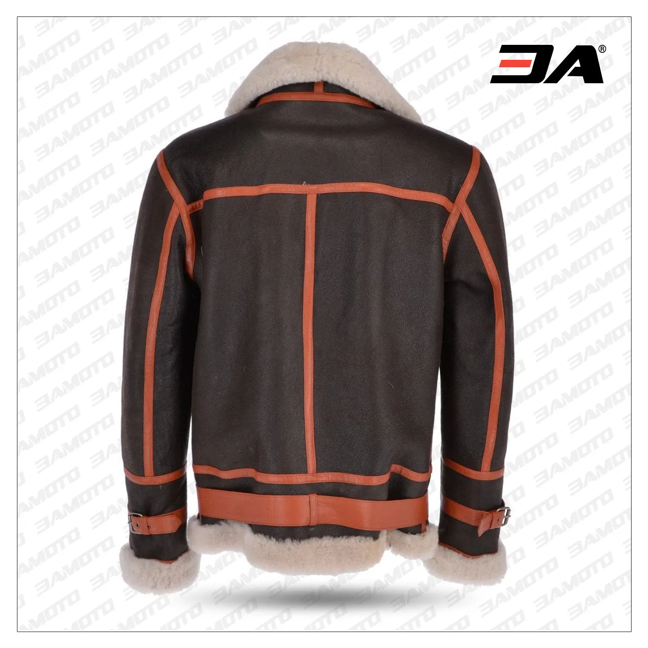 Men Sheepskin Flying Jacket Brown Orange/ Cream