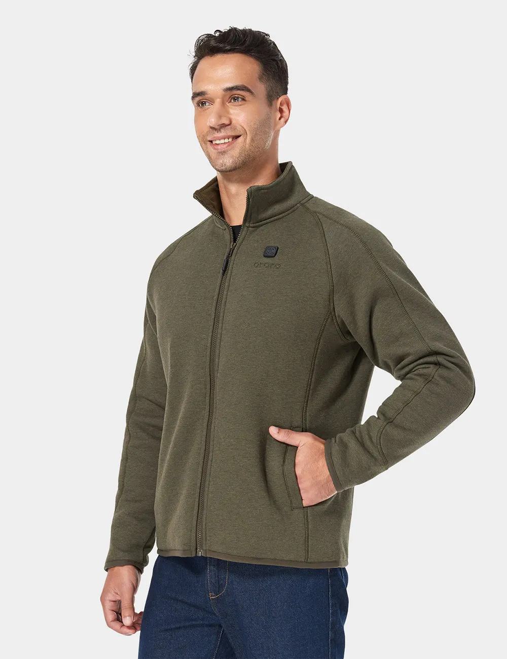 Men's Heated Full-Zip Fleece Jacket - Black / Army Green / Red