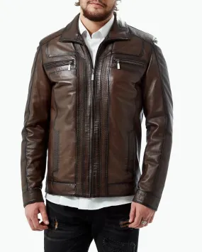 Mens Motorcycle Brown Leather Jacket