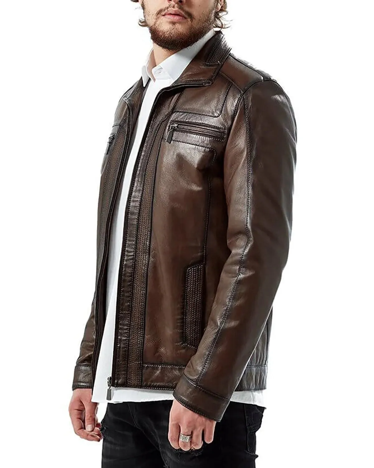 Mens Motorcycle Brown Leather Jacket