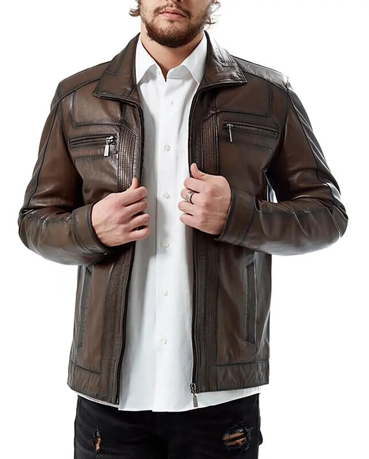 Mens Motorcycle Brown Leather Jacket