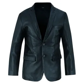 Mens Two Button Navy Leather Blazer