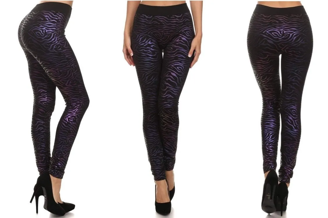 Metallic High Waist Leggings (Purple Stripes)