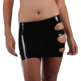 MONNIK Latex Rubber Women Black Miniskirt with Open Hip Short Skirt for Latex Fetish Catsuit Cosplay Club Halloween party wear