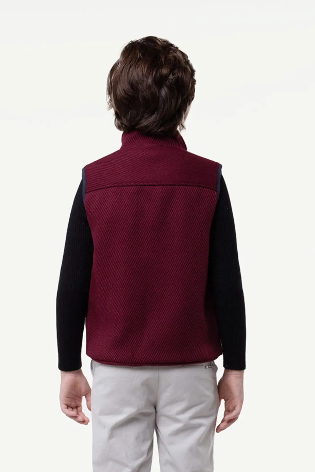 One Friday Kids Boys Wine Solid Sleeveless Jacket