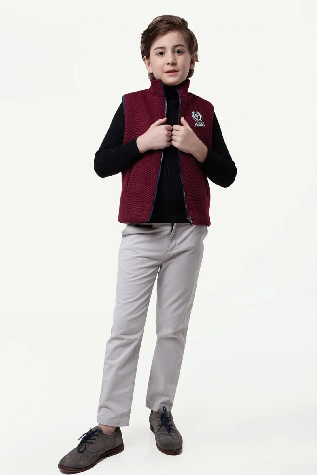 One Friday Kids Boys Wine Solid Sleeveless Jacket