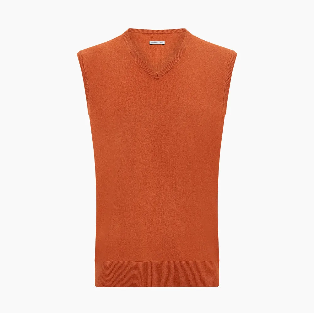 Orange Cashmere V-Neck Vest