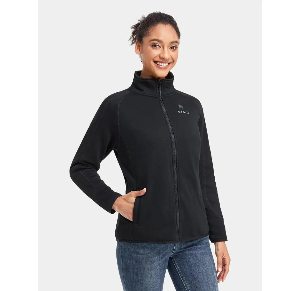 Ororo Women's Heated Full Zip Fleece Jacket - Black