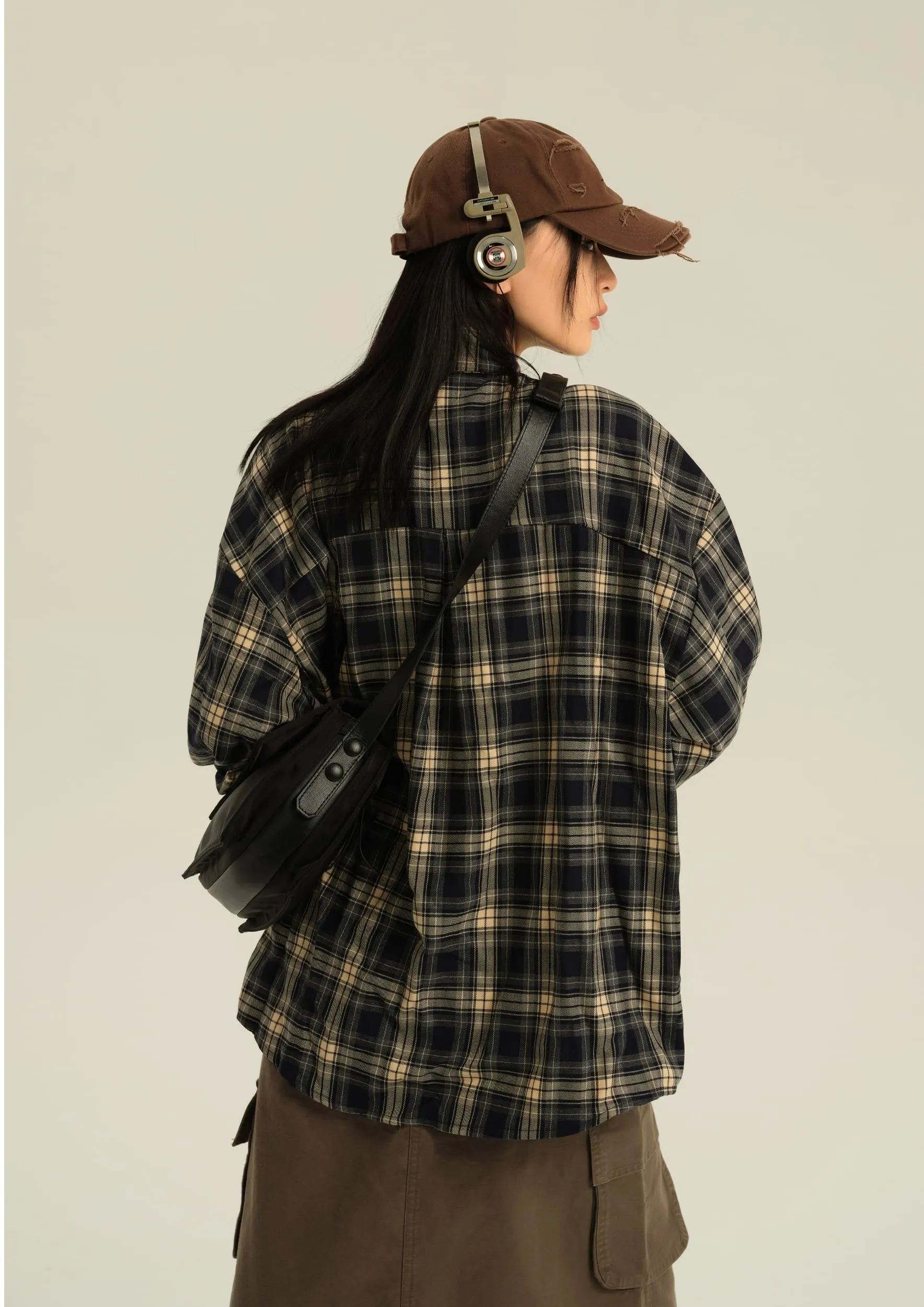 Oversized Single Pocket Plaid Shirt