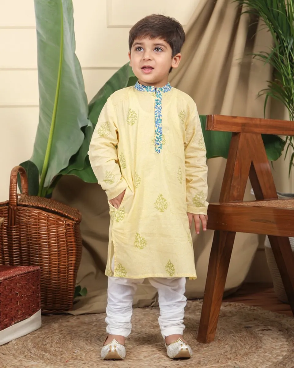 Panna Boys Hand-Block Printed Cotton Ethnic Kurta Set