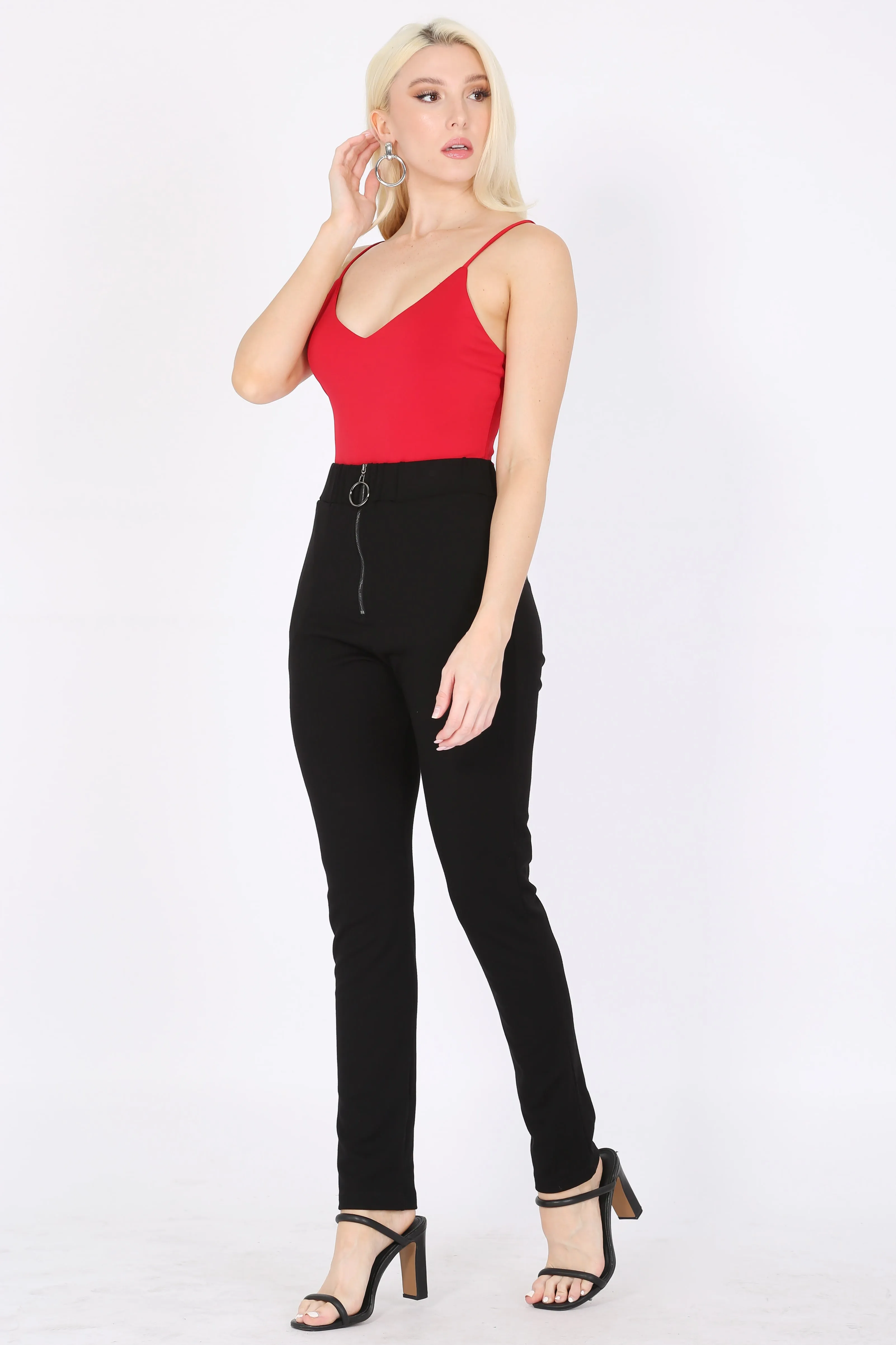 Pants High Waist  with pockets and  front zipper