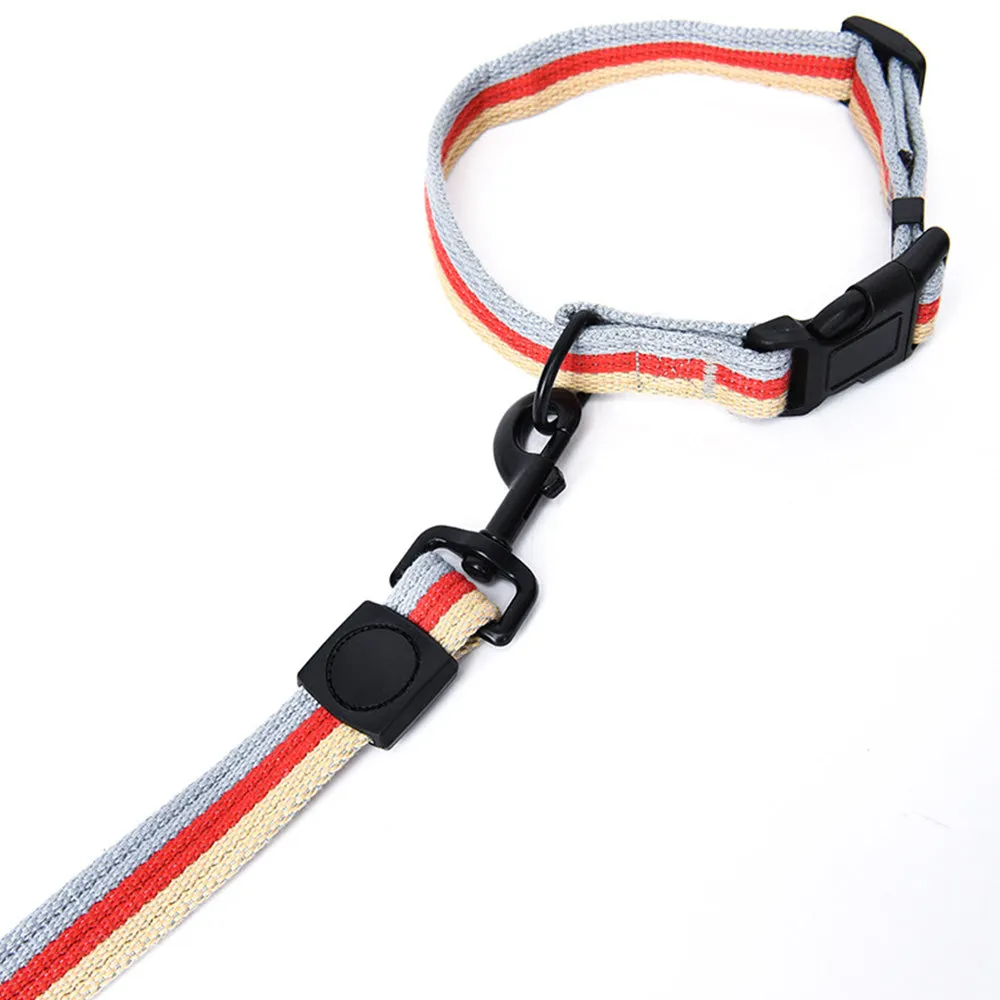 PAWS ASIA Manufacturers Custom Polyester Stripe Medium And Small Dog Collar Leash Set