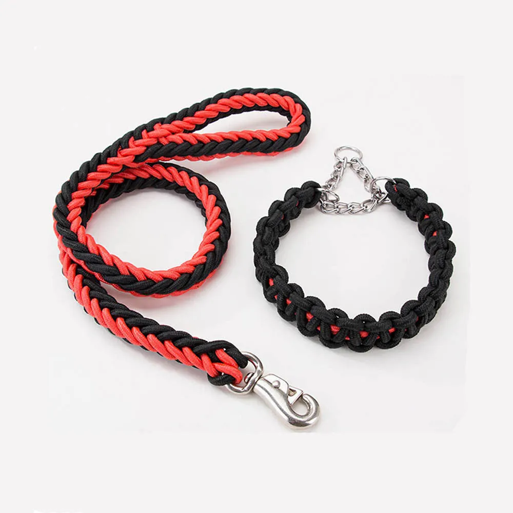 PAWS ASIA Wholesale Braided Nylon Luxury Adjustable Heavy Duty Large Dog Collar And Leash Set