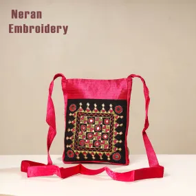 Pink - Kutch Neran Embroidery Mashru Silk Sling Bag