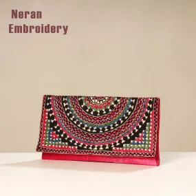 Pink - Kutch Neran Embroidery Mashru Silk Wallet