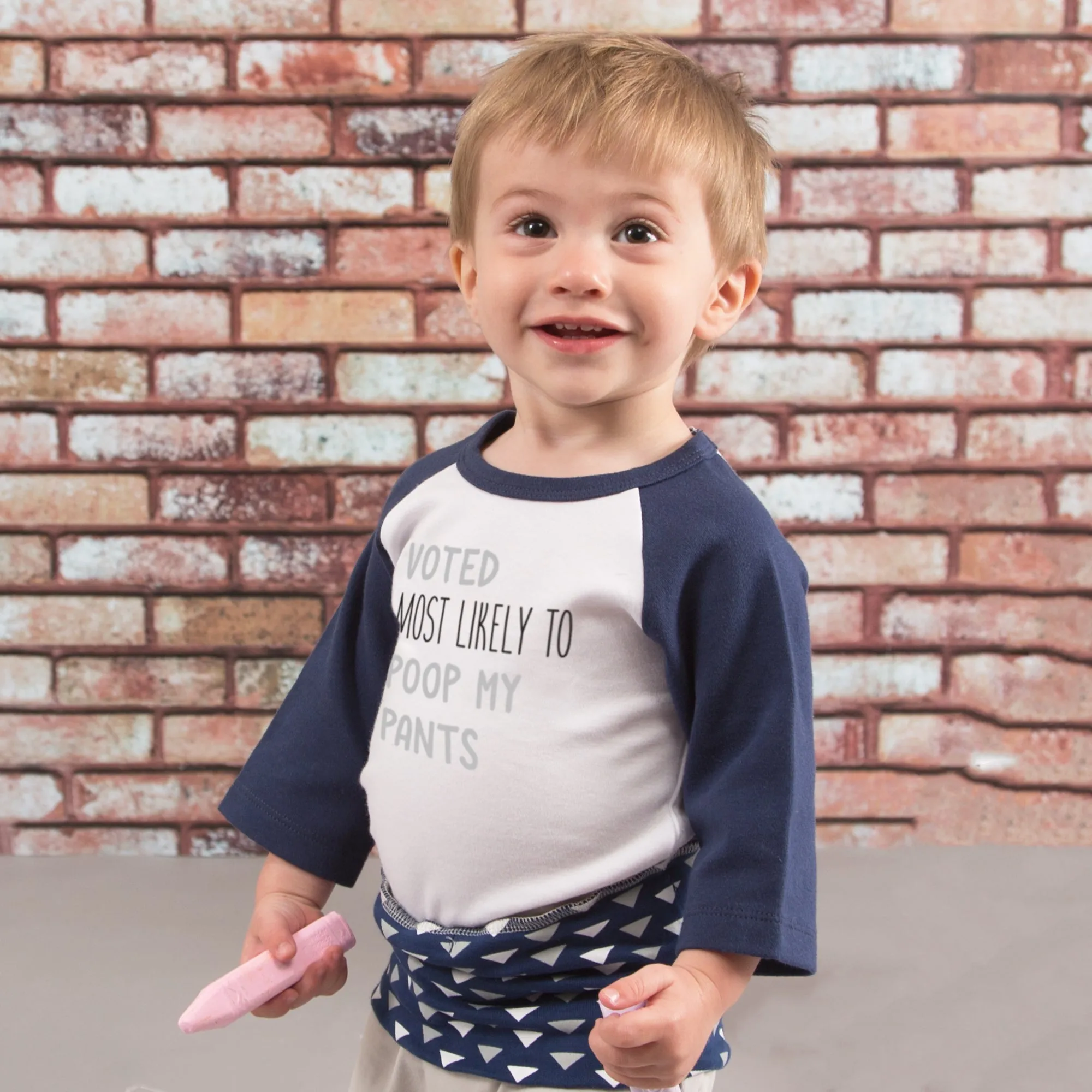 Poop My Pants 3/4 Length Navy Sleeve Onesie