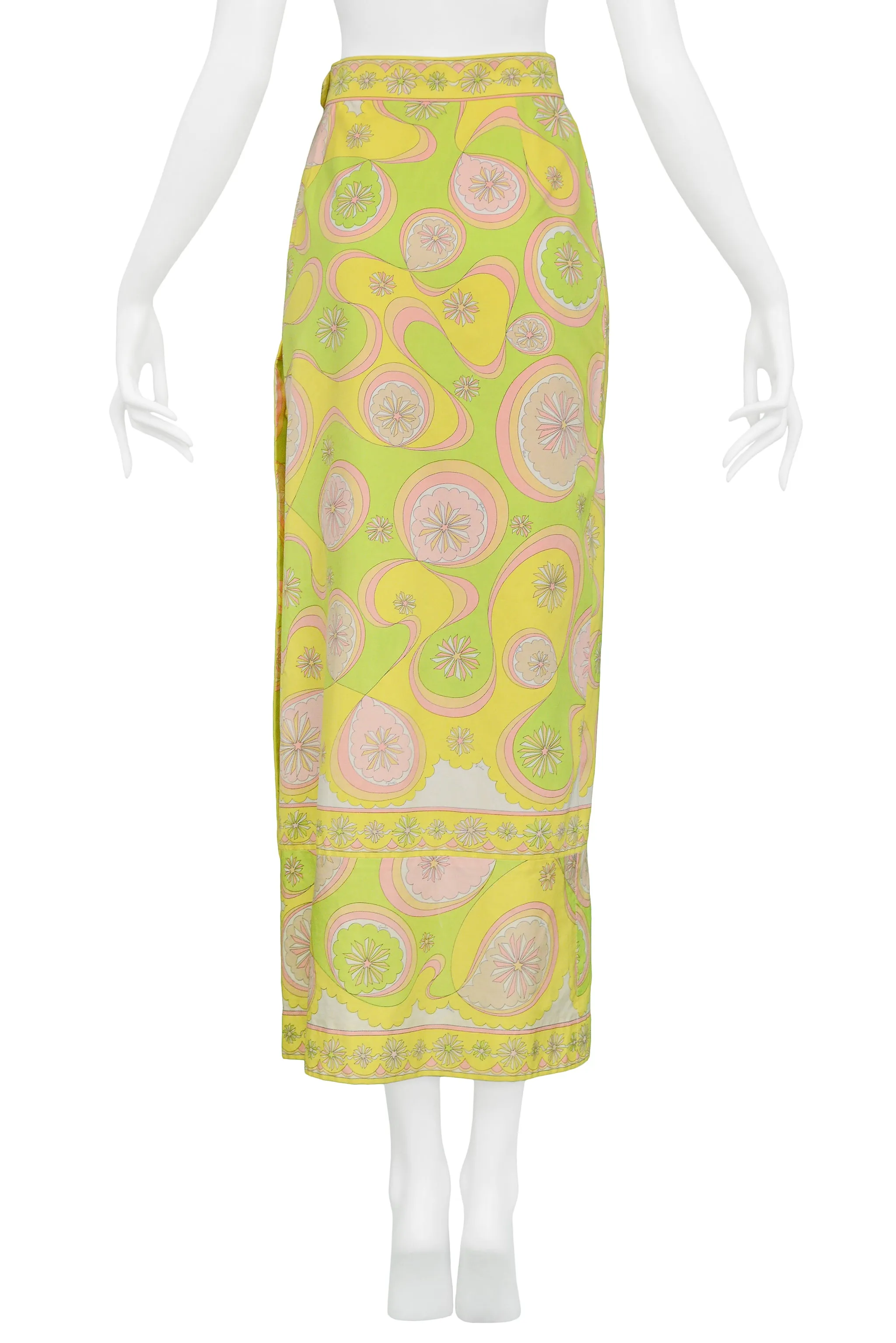 PUCCI YELLOW & PINK COTTON HOSTESS SKIRT WITH ABSTRACT PRINT