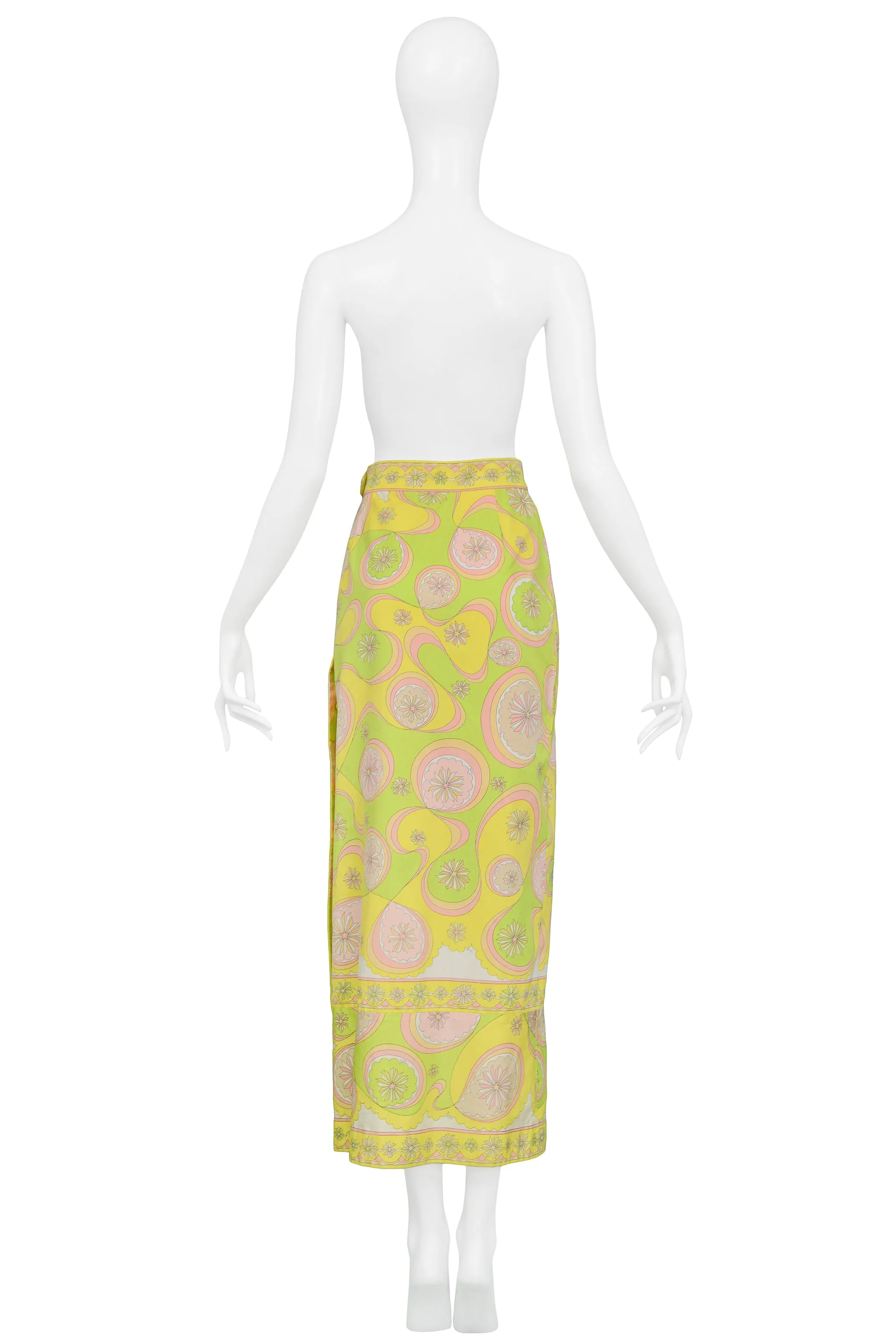 PUCCI YELLOW & PINK COTTON HOSTESS SKIRT WITH ABSTRACT PRINT