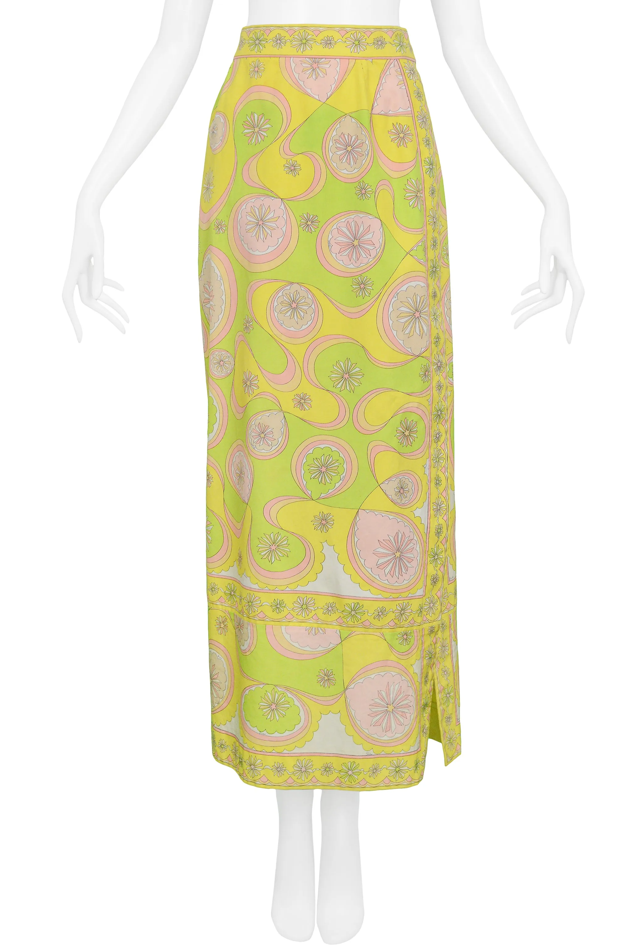 PUCCI YELLOW & PINK COTTON HOSTESS SKIRT WITH ABSTRACT PRINT