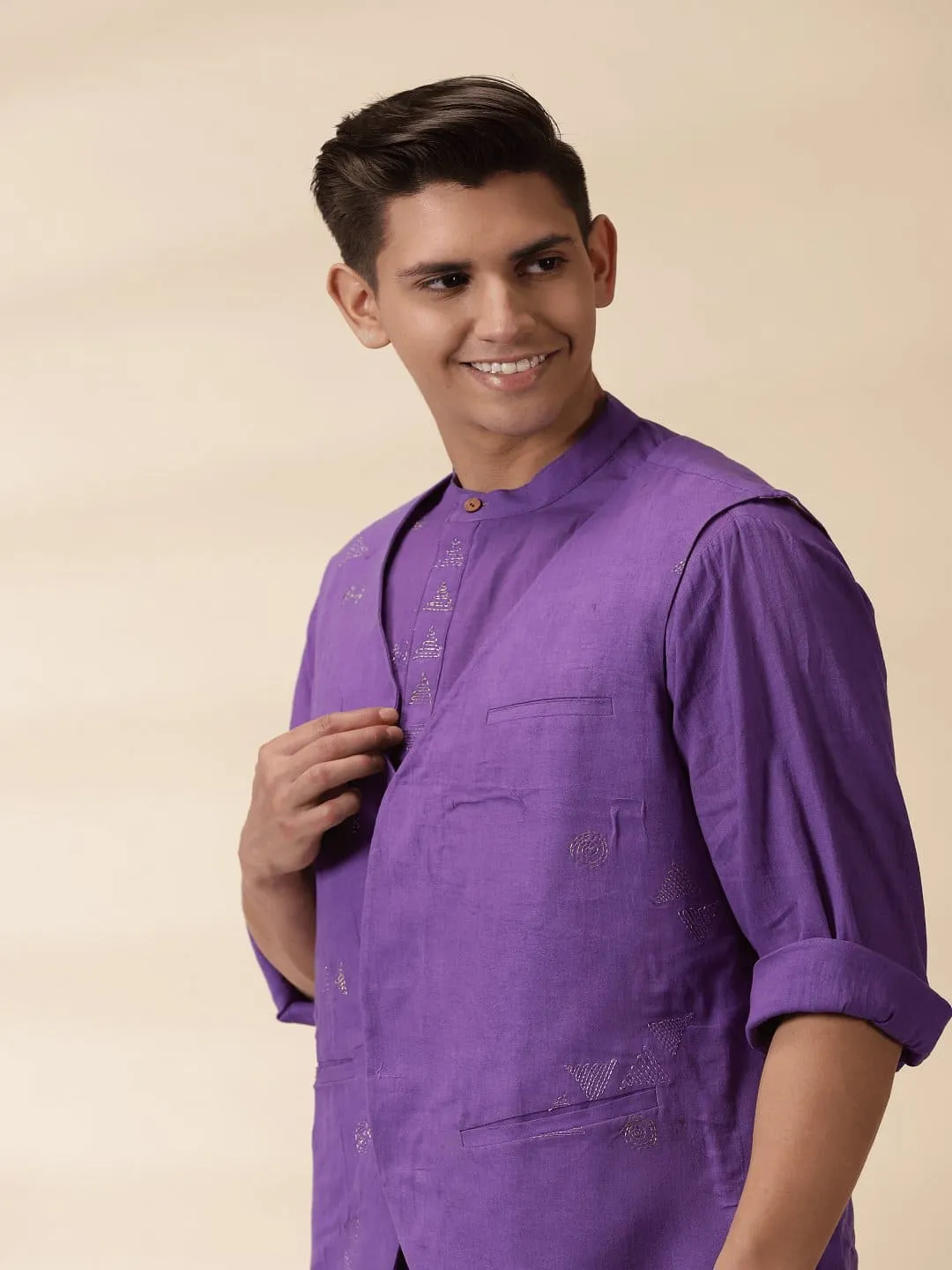 Purple Khadi Men Nehru Jacket