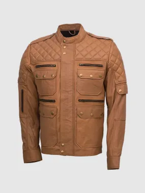 Quilted Cognac Leather Jacket