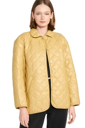 Quilted PU Leather Button Down Jacket