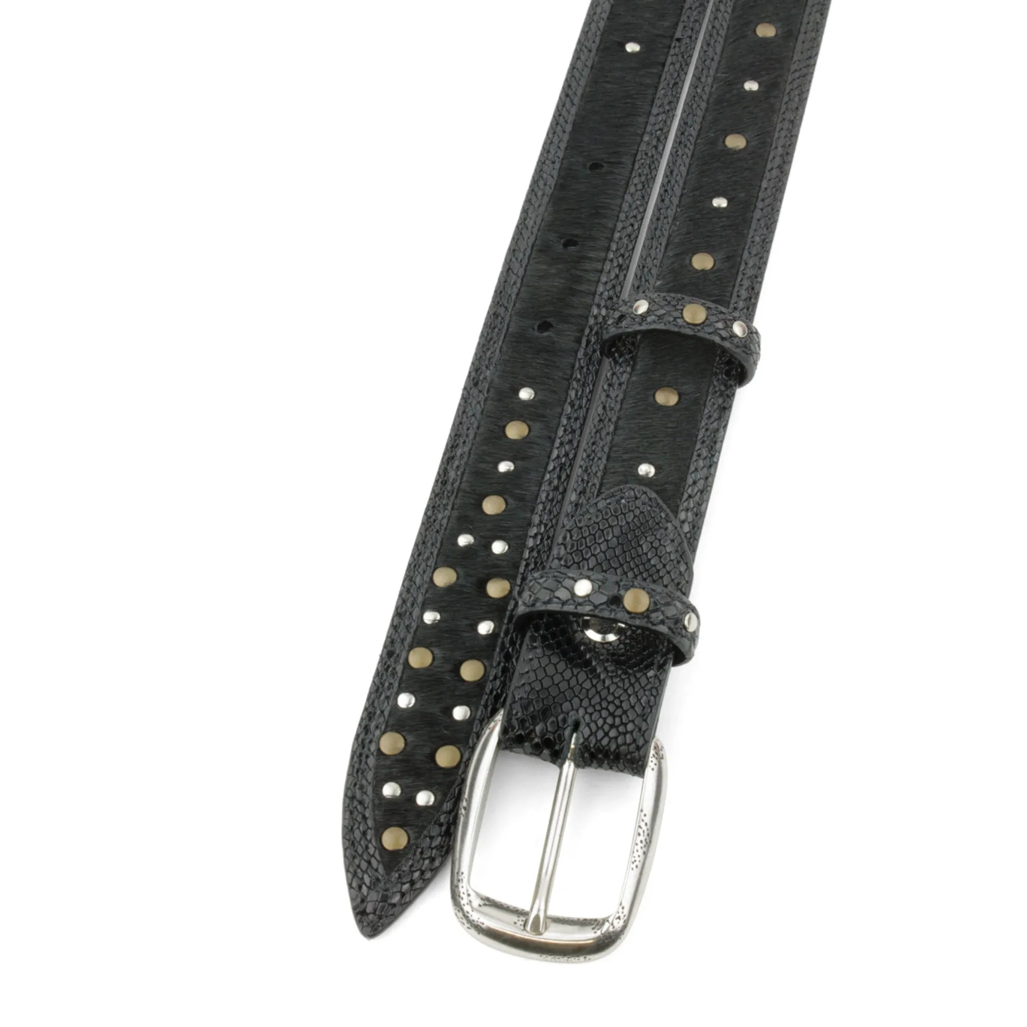 Rotten' Black Mock Python/Pony Mix Narrow Textured Belt