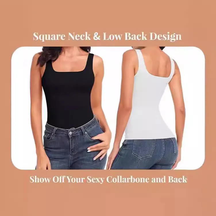 Seamless Square Collar Compression Slim Strap