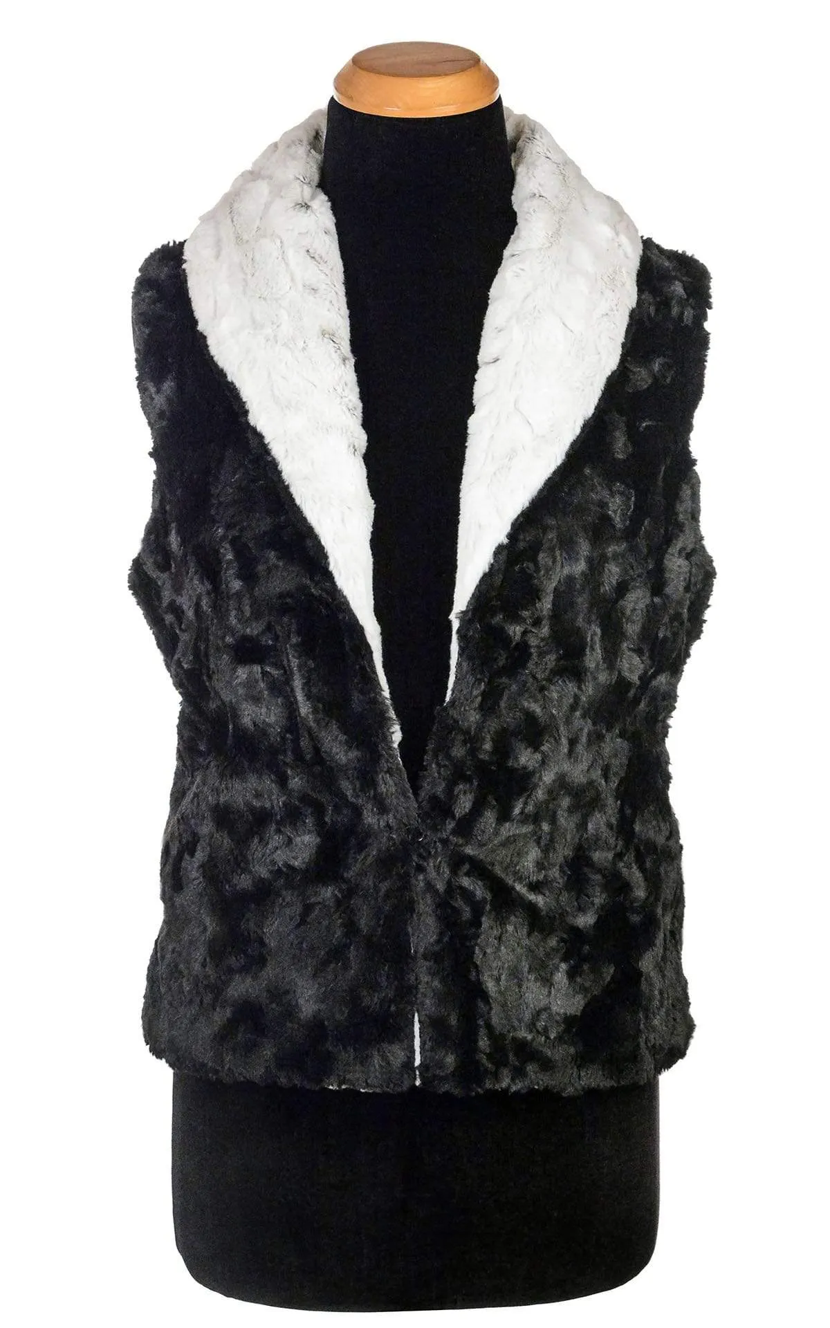 Shawl Collar Vest - Luxury Faux Fur in Winters Frost with Cuddly Fur in Black