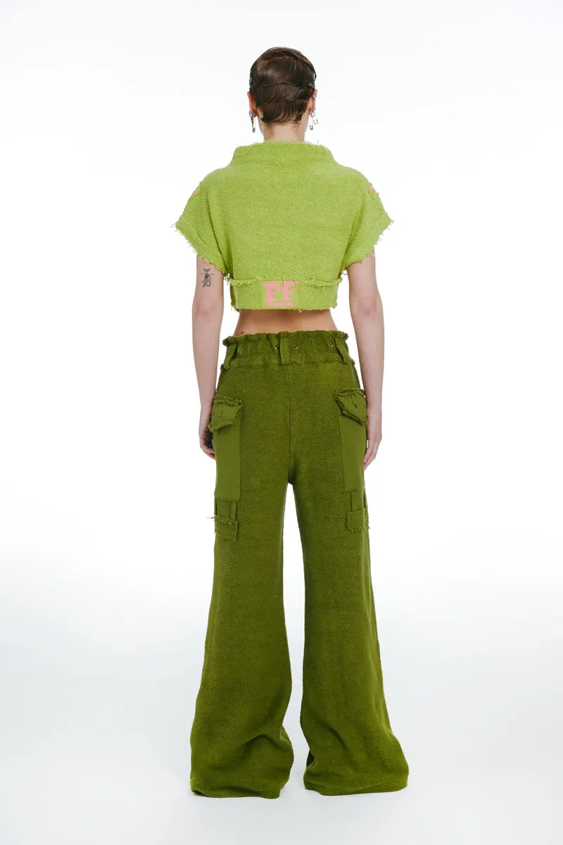 Short Sleeve Cropped Sweatshirt and Joggers With Logo Green