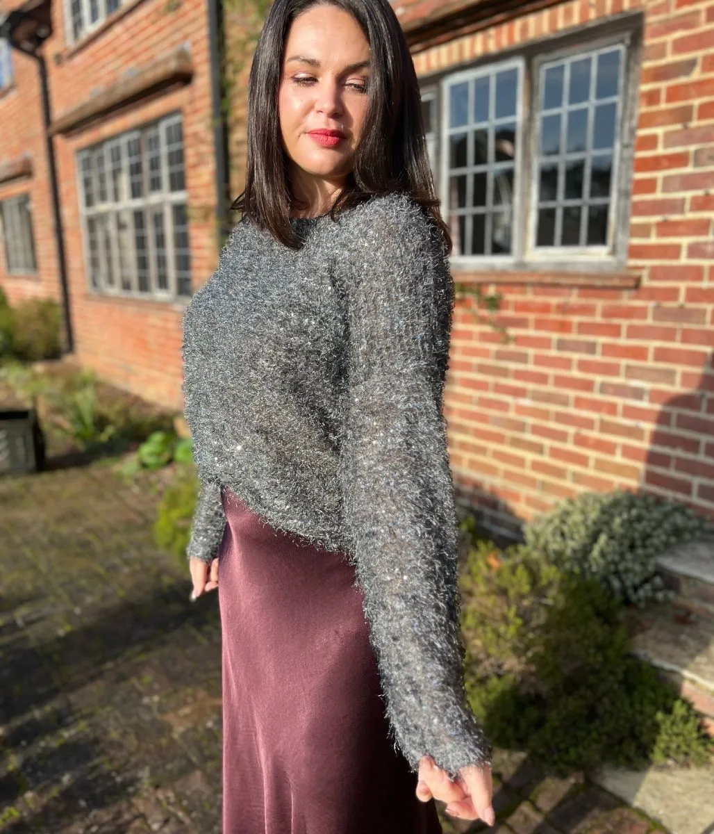 Silver Sequin Fluffy Jumper