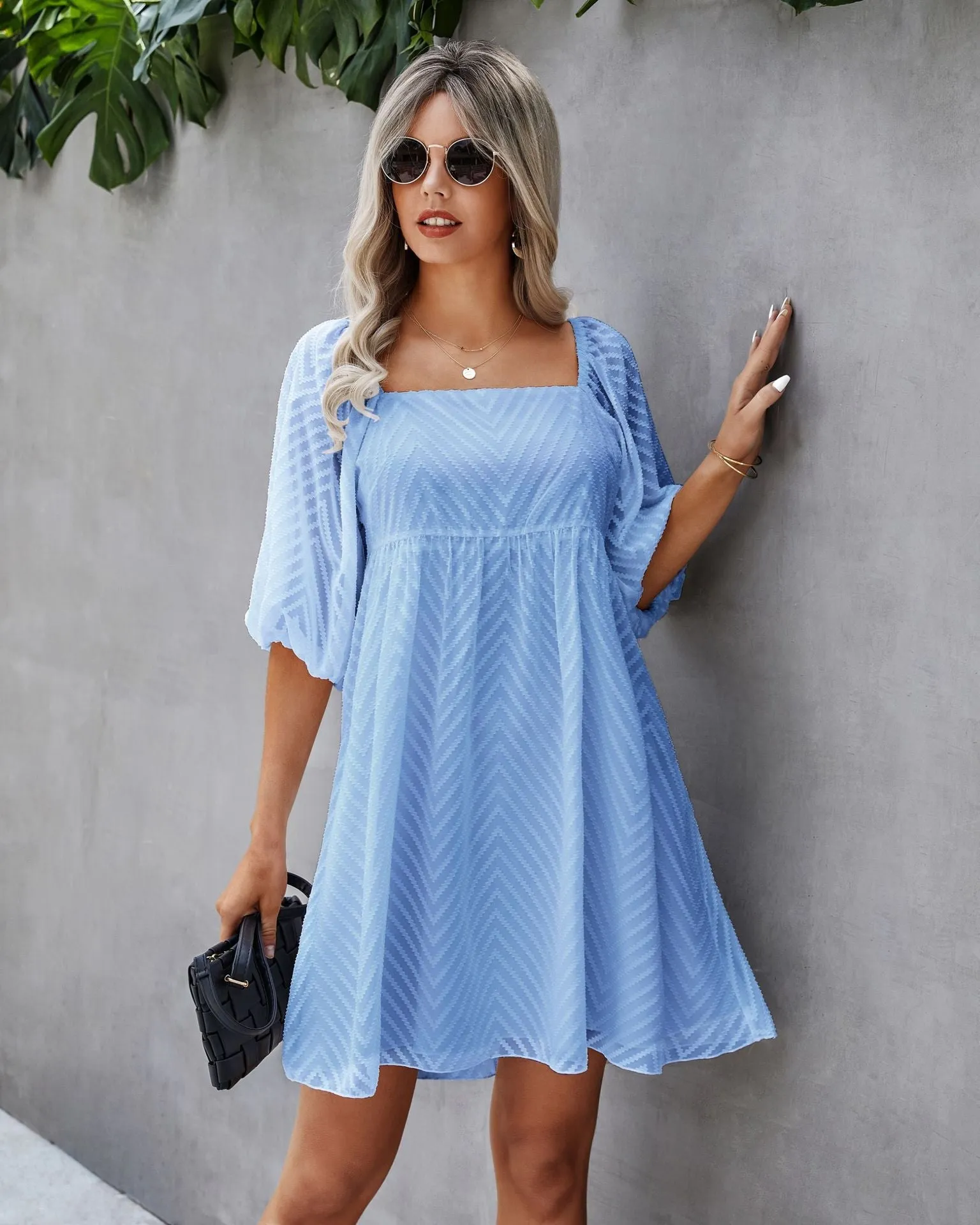 Silverado Gingham Babydoll Dress - Blue