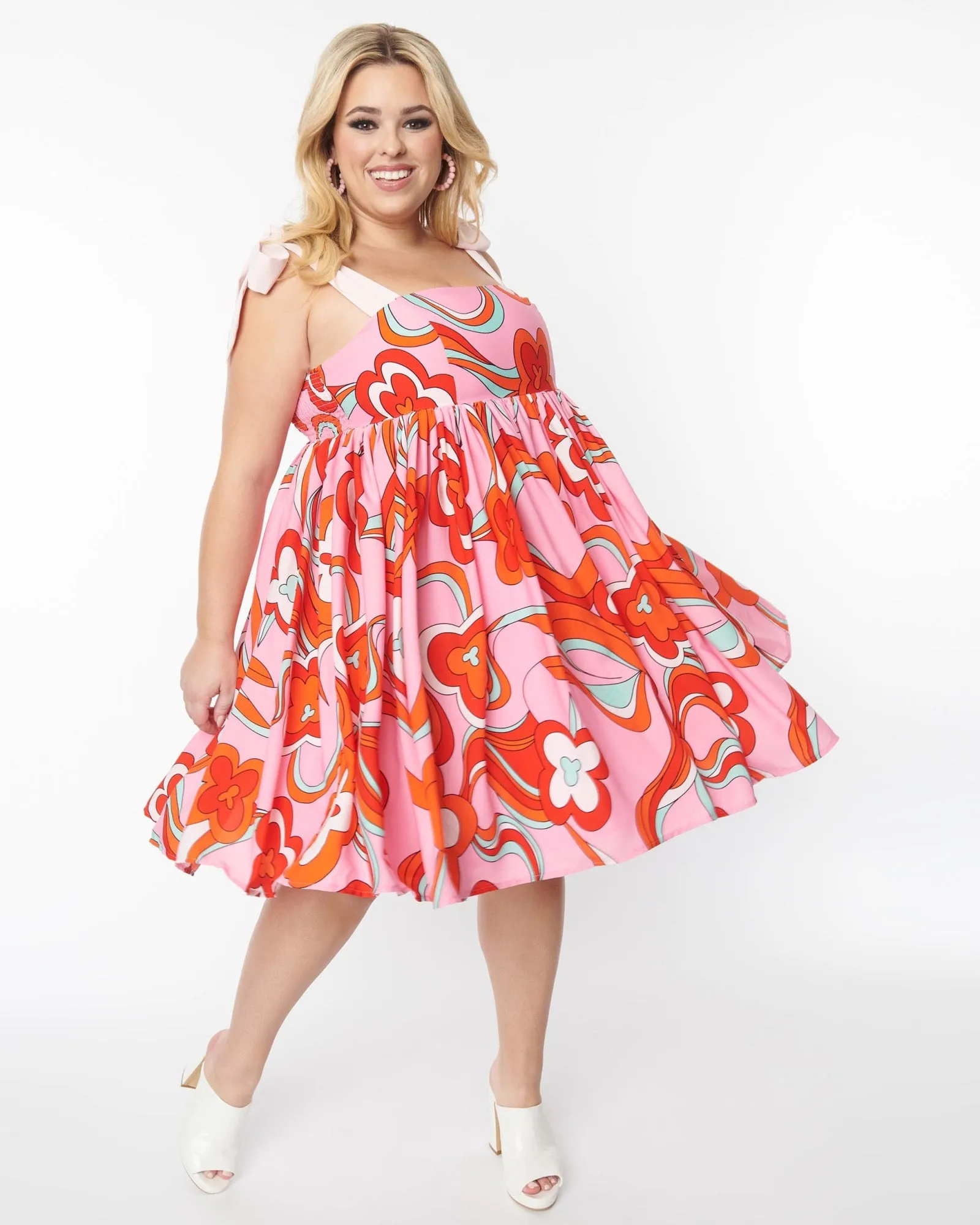 Smak Parlor Plus Size Pink Psychedelic Floral Print Babydoll Dress | Pink Psychedelic Floral Print