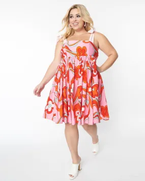 Smak Parlor Plus Size Pink Psychedelic Floral Print Babydoll Dress | Pink Psychedelic Floral Print