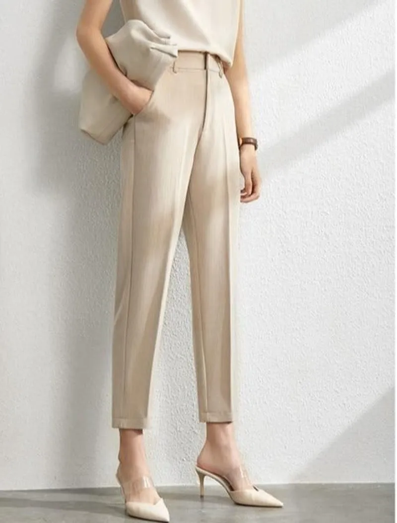 Solid Blazer High Waist Pants Suit