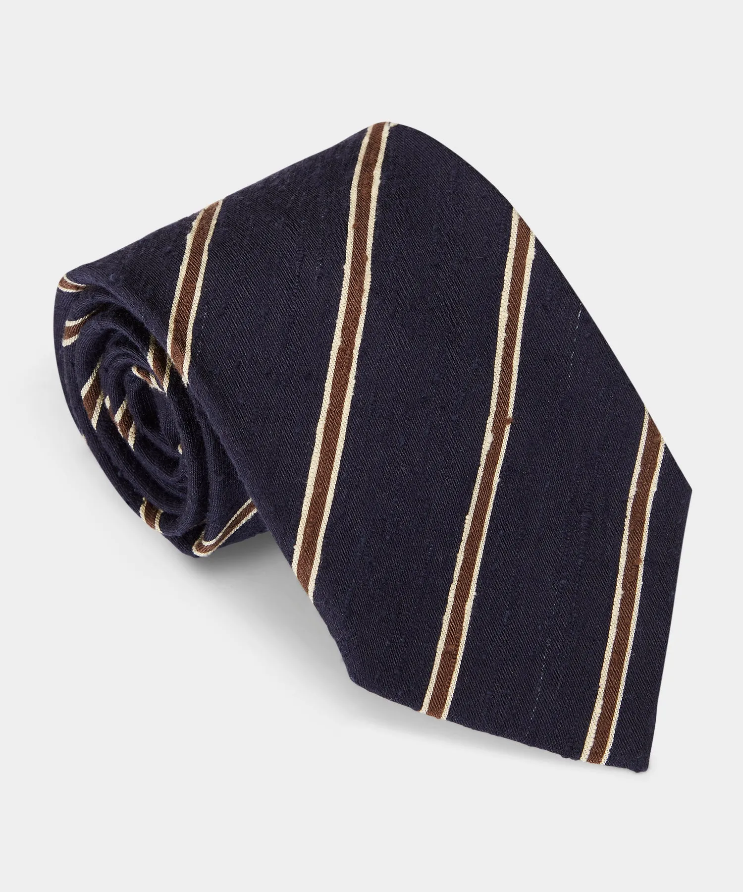 Striped Shantung Silk Tie in Navy