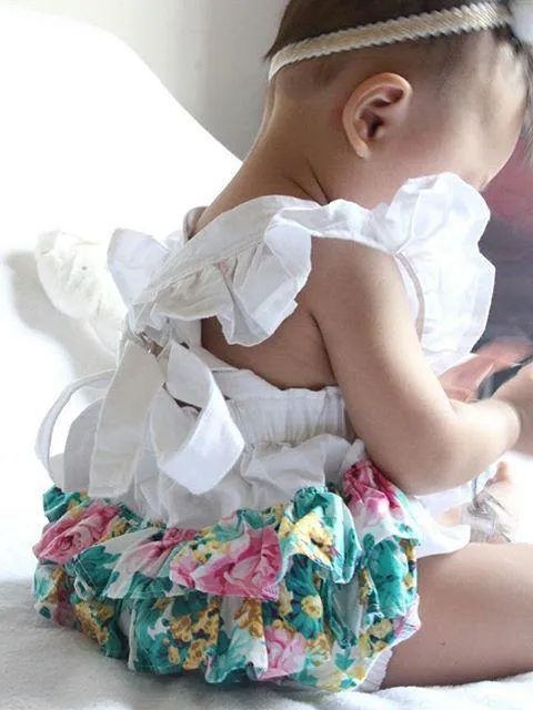 Summer Flower Print Flutter Sleeve Baby Playsuit Onesie