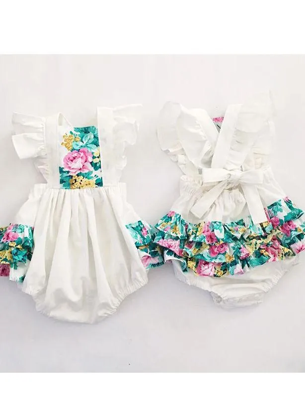 Summer Flower Print Flutter Sleeve Baby Playsuit Onesie