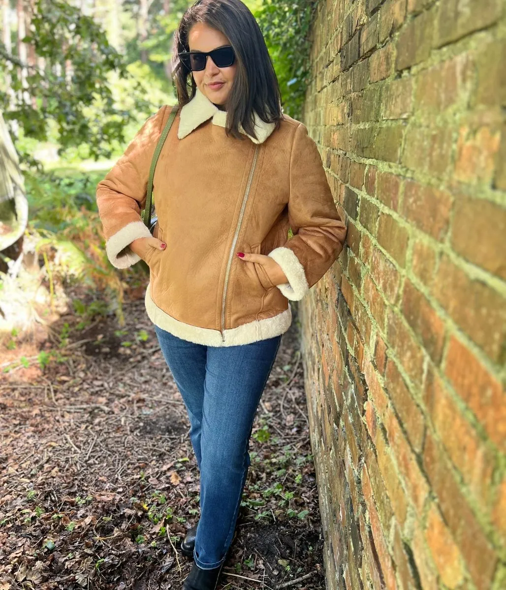 Tan Shannay Aviator Jacket